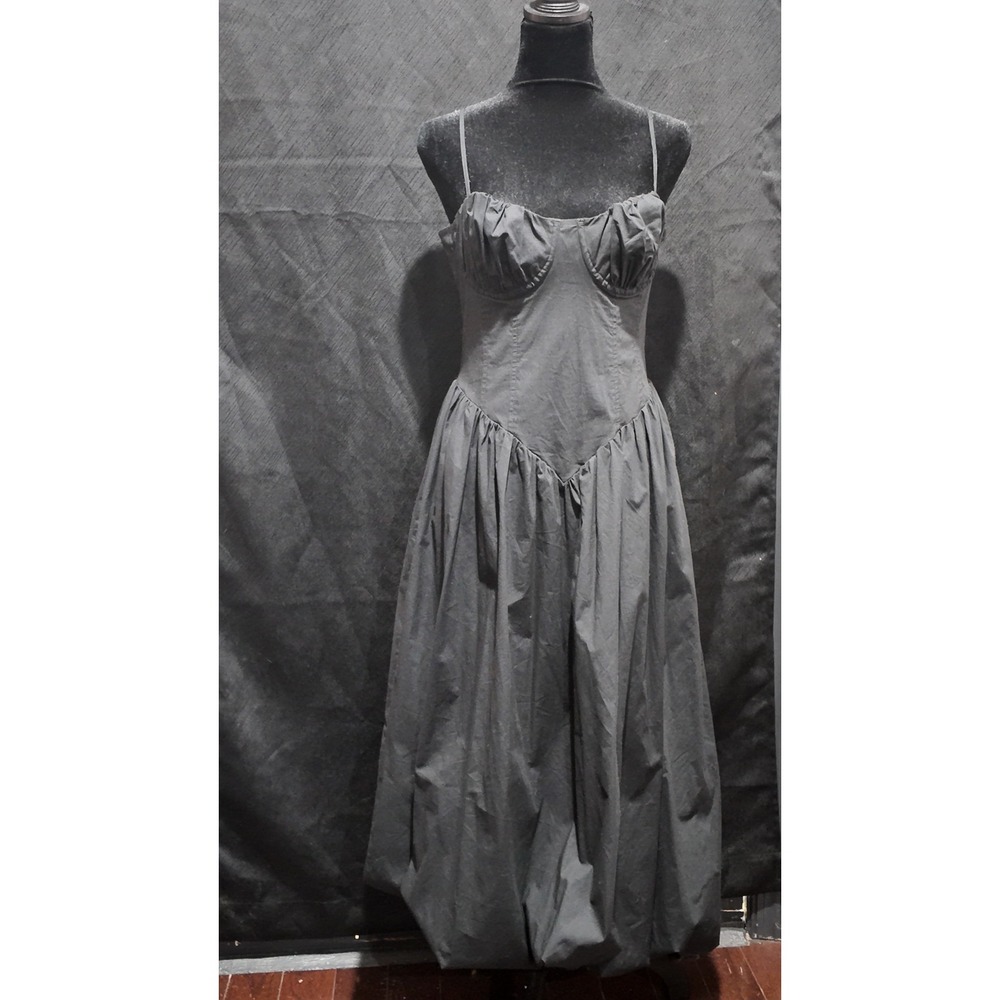 Future Collective Black Bubble Hem Midi Dress Corset Bodice Small NWT